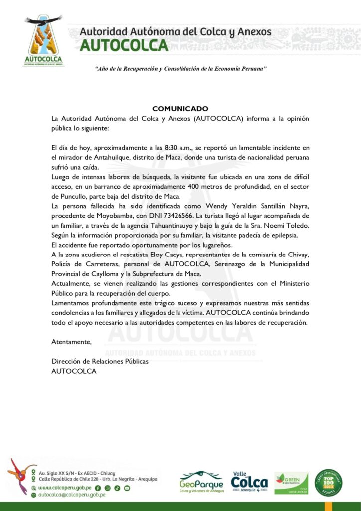 Comunicado de Autocolca.